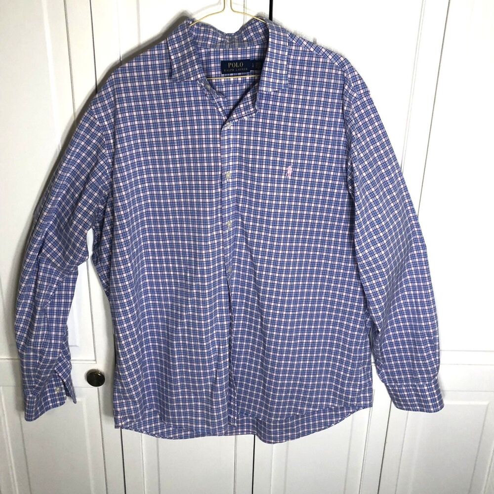 Polo Ralph Lauren Men's XL Plaid Button Down Shirt Blue Pink White 100% Cotton